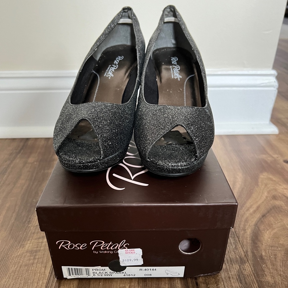 Petals by Walking Cradles Prom Black Sparkle Peep Toe Pumps